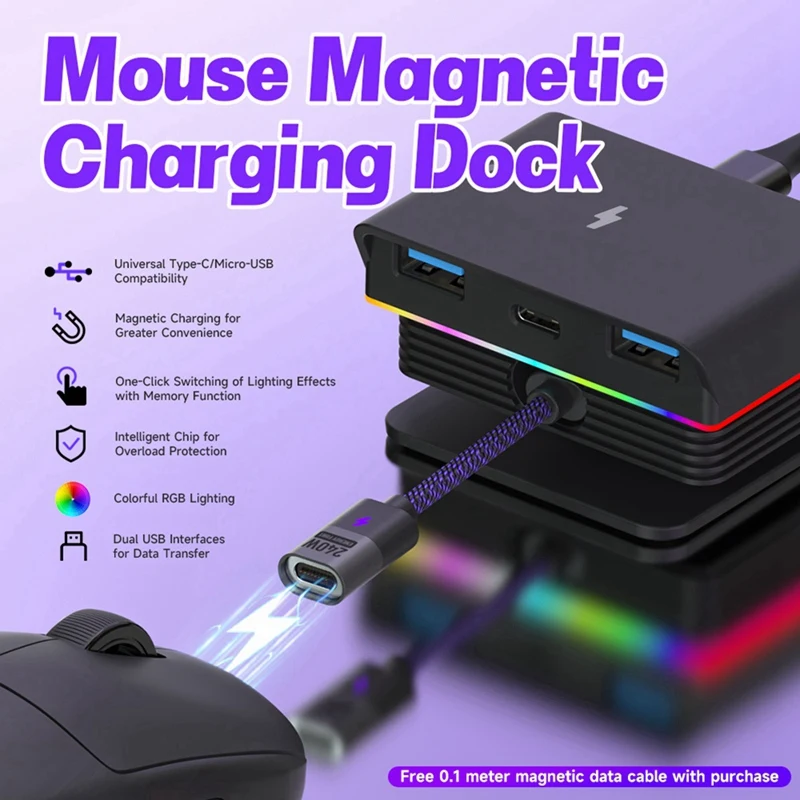 PRO X 2 MX Master 3S 3 Anywhere VGN VXE R1 Max AJ199 B-A09I용 RGB 마우스 자기 충전 도크