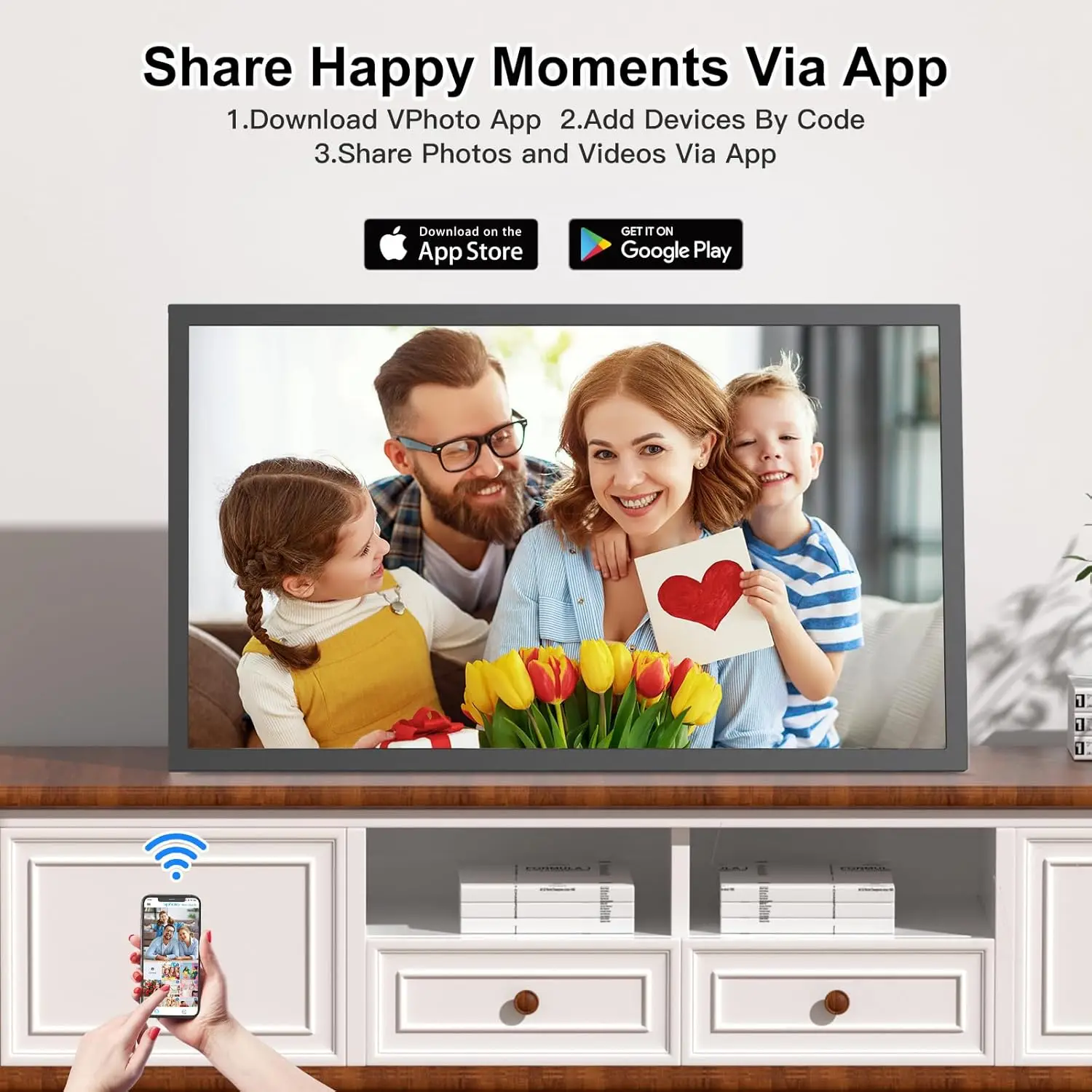 Large Digital Picture Frame 21.5 inch WiFi-Photo-Frame - 32GB, 1920x1080 IPS FHD, Auto Rotate, Load Photos Videos from Phone via