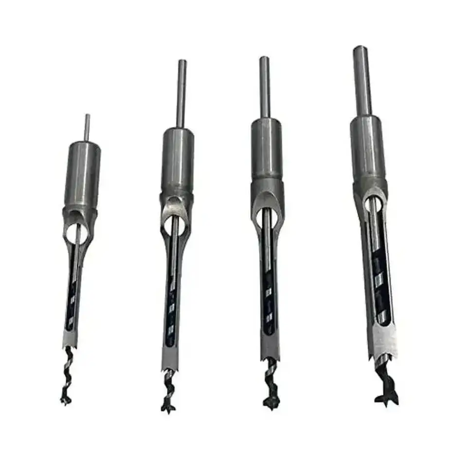 1/4” 5/16” 3/8” 1/2” 4PCS/Set Woodworking Square Drill Bit Wood Mortising Chisel Countersink Drill Bits Hole Saw Power Tool Kit