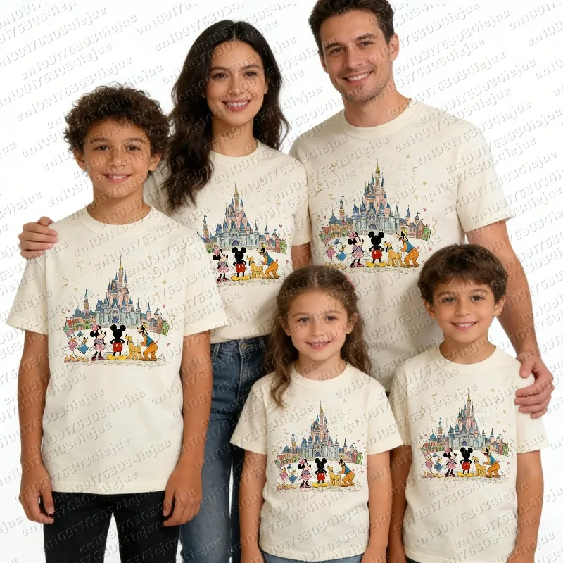 2026 Mickey und Freunde Magische Baumwoll-Shirts, Happy Place on Earth T-Shirt, Magisches Schloss-Maus-Shirt, Familien-Urlaubs-Shirt