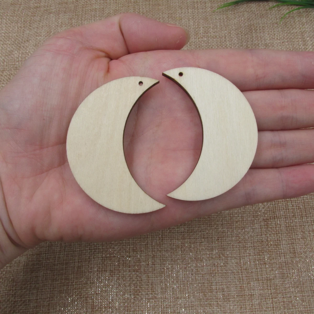 10 qty- Moon wood earring blanks, Unfinished cut out, Wood