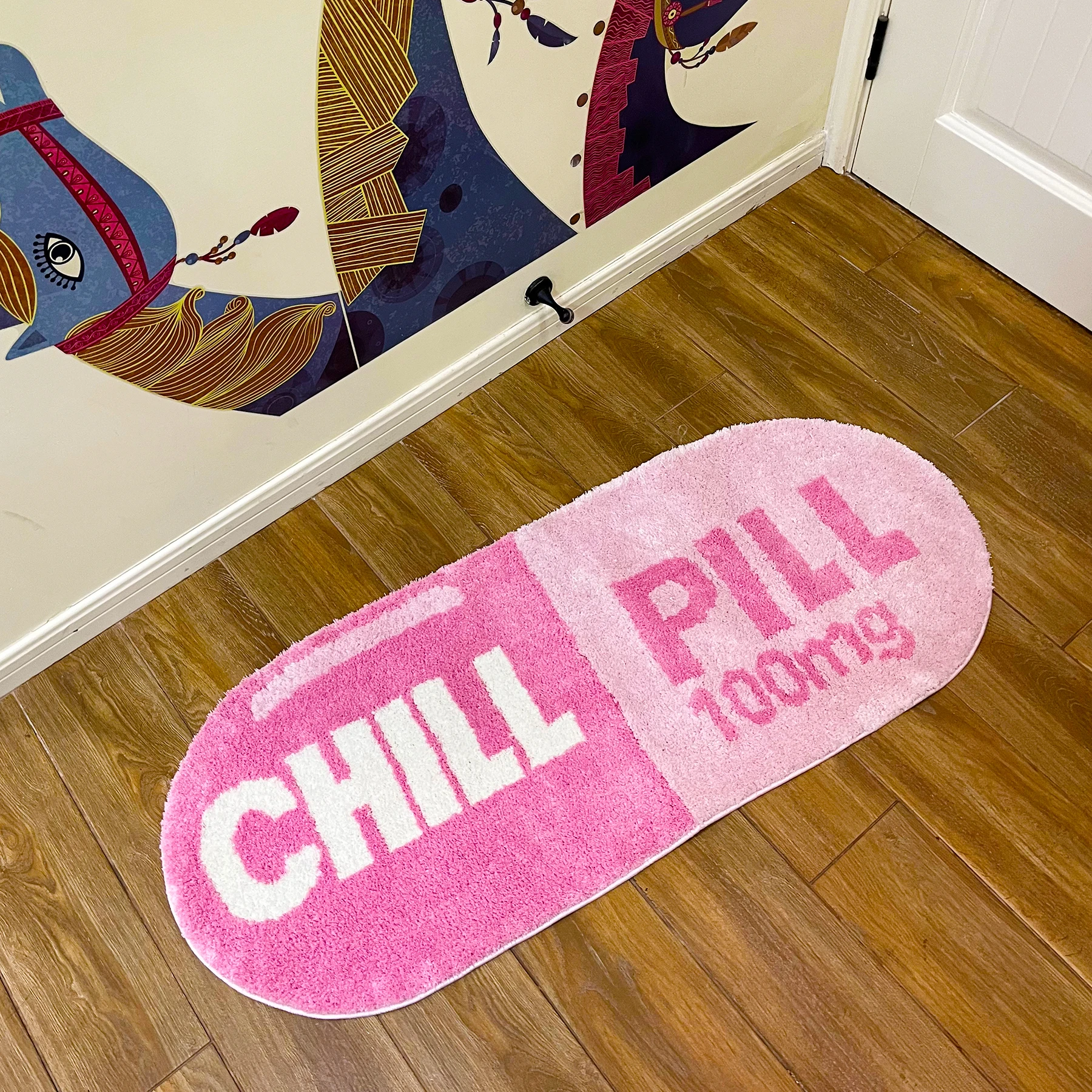 LAKEA Chill Pill Custom Rug Oval Tufted Rug Bath Mat Door Floor Mat