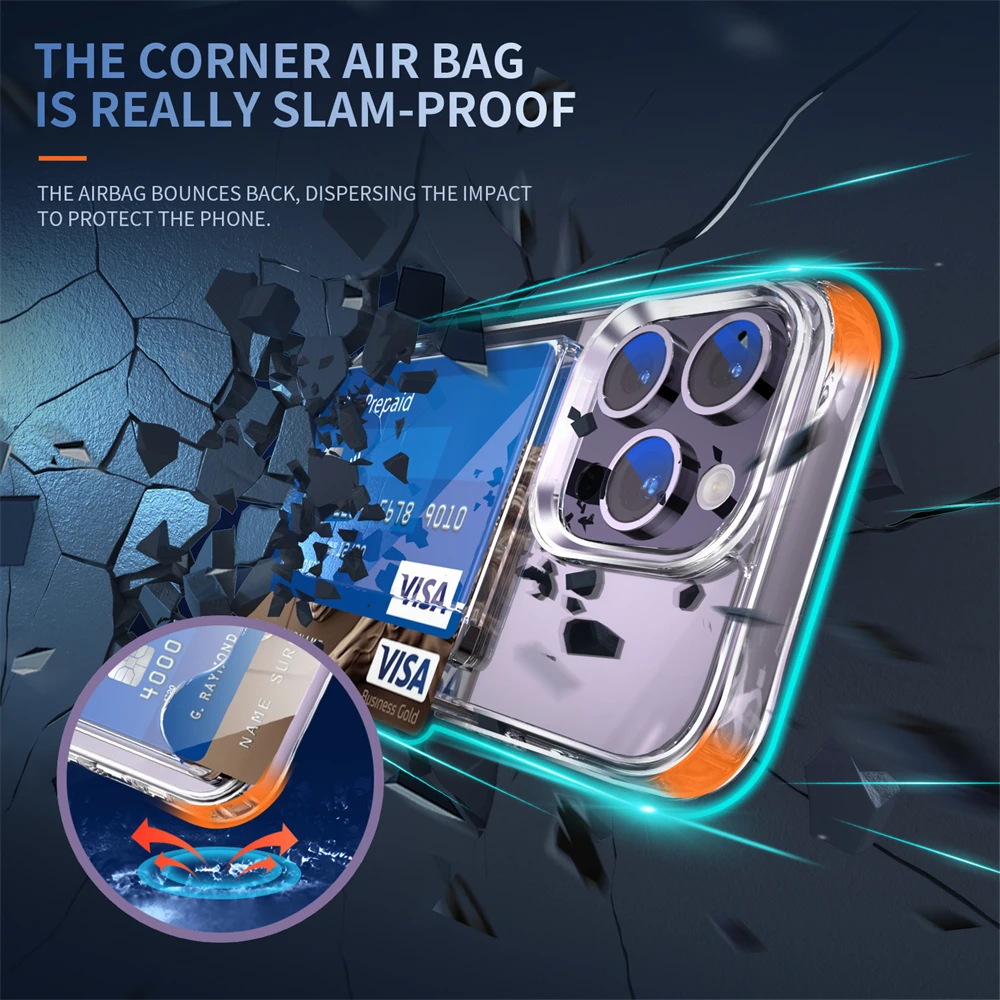 Enhanced Four-Corner Protective Transparent Acrylic Phone Case with Card Slot