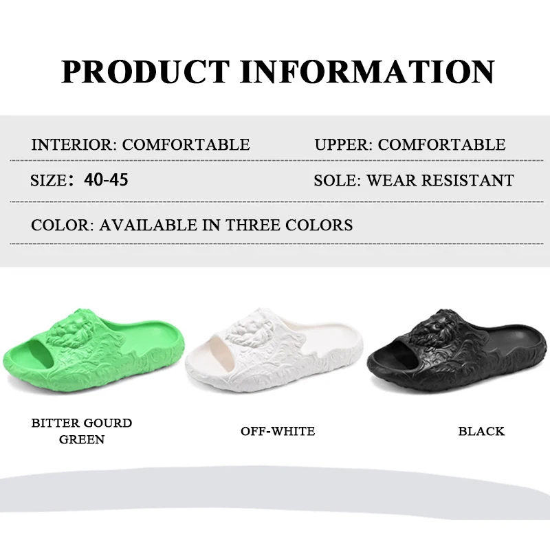 Men's Lion Graphic Design Trendy Solid EVA Sandals Comfortable Quick-Drying Slides for Indoor Outdoor Bathroom Summer Slippers
