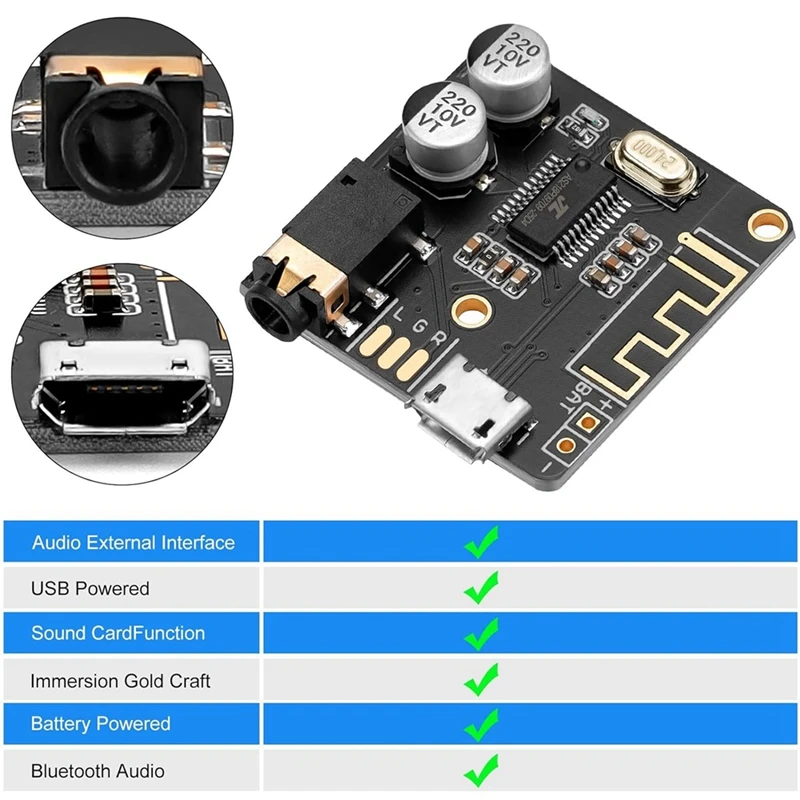 5Pcs Bluetooth Audio Receiver Board BT 5.0 Stereo Audio Amplifier 3.7-5V DIY Car Speaker Amplifier
