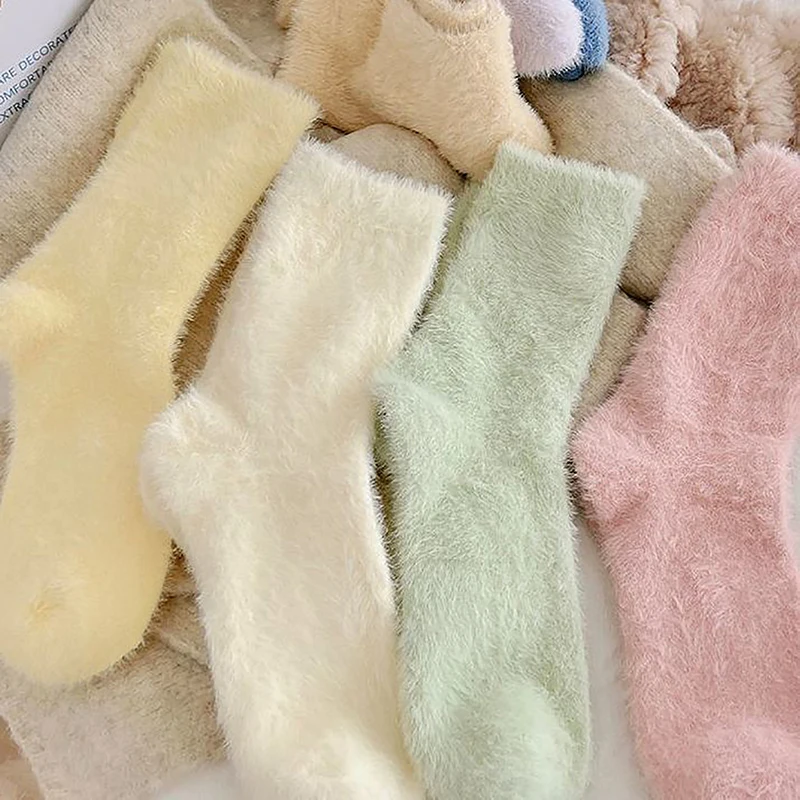 Synthetic Mink Cute Velvet Socks For Women Girls Autumn And Winter Elastic Thicken Thermal Coral Sleep Plush Floor Plush Socks