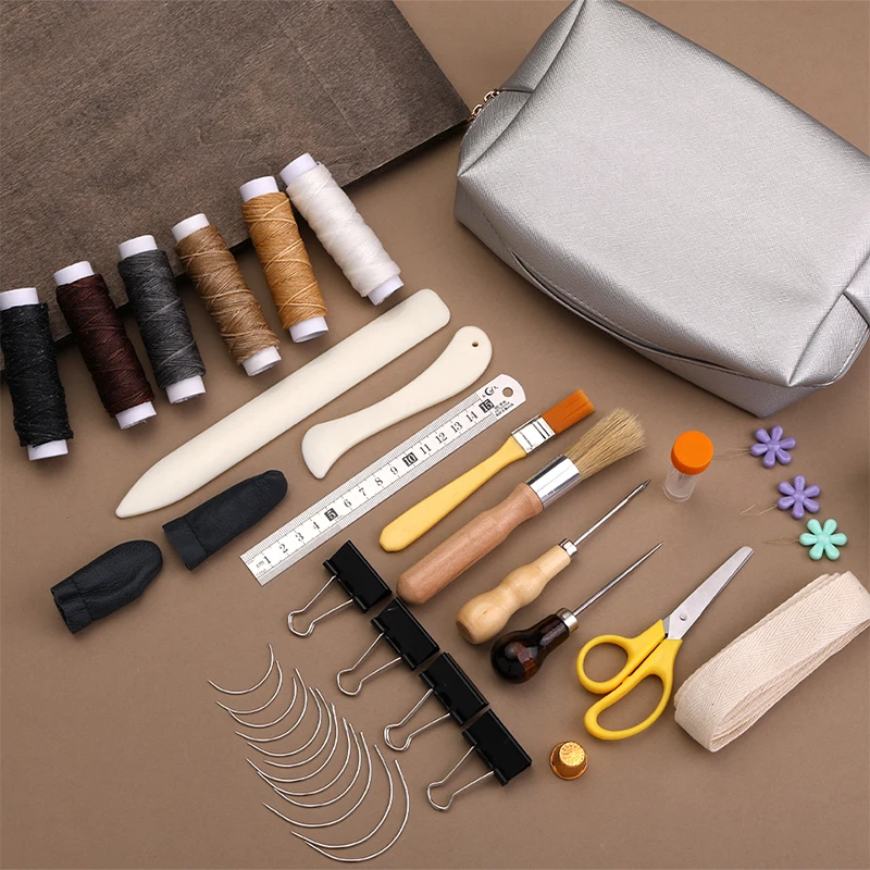 Hand Bookbinding Tools Kits Supplies Paper Awl Steel Curved Needles Ruler Wax Thread for DIY Crafts KRABALL 49/41/33pcs leather craft tool kit leather craft tool leather craft tools leather tools leather sewing kit