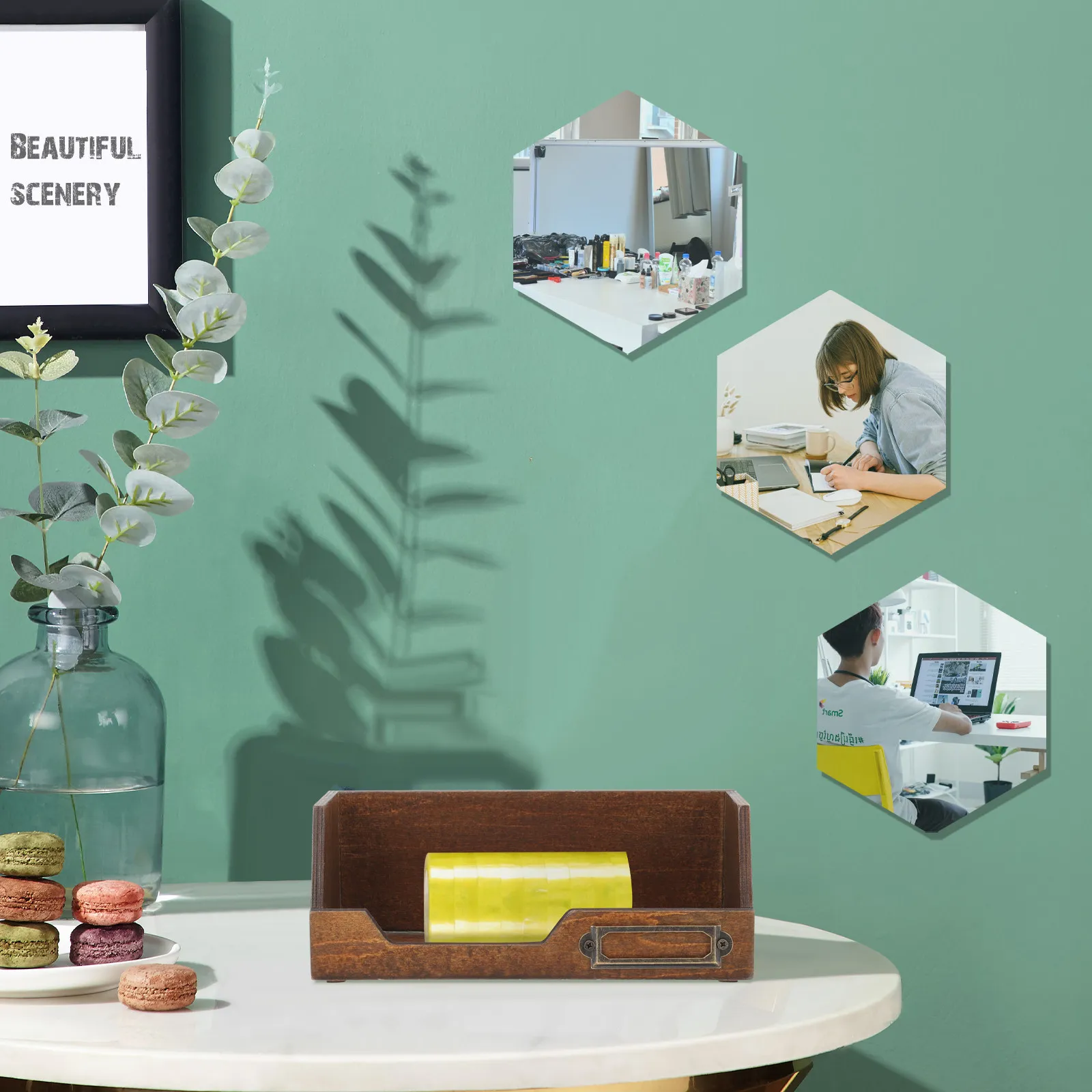 2개 세트 나무 수납함 데스크탑 정리함 가정용 공예품 보석류 잡화용 소박한 나무 용기 내추럴 마감 사각 디자인