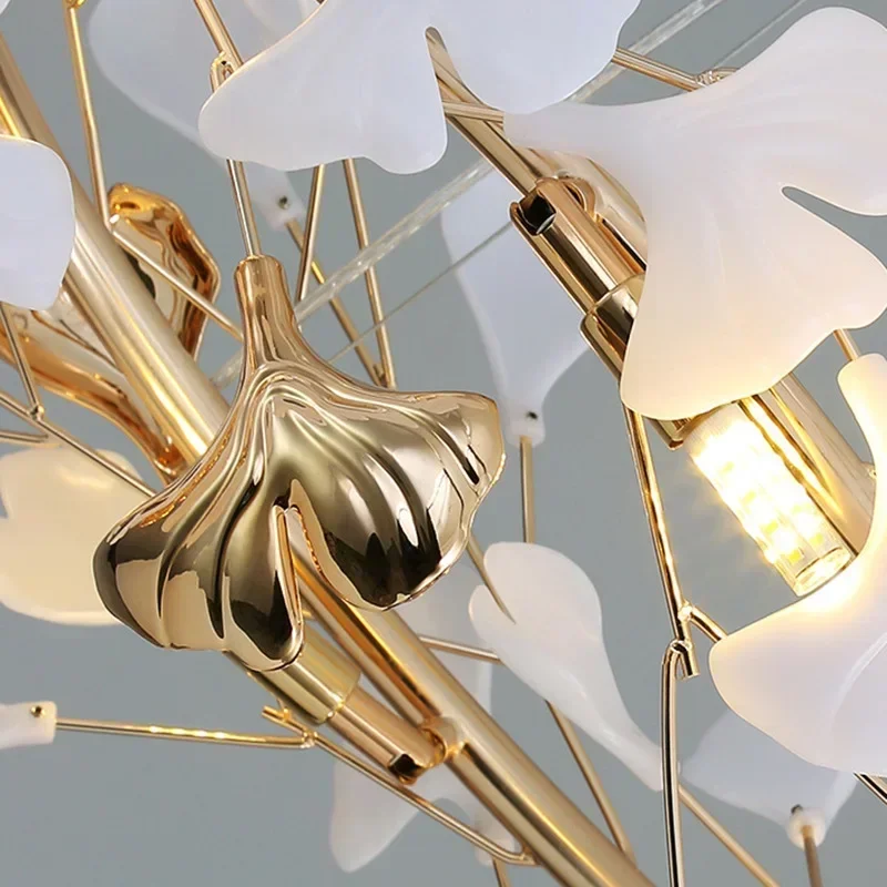 White Ginkgo Chandeliers Living Dining Room Acrylic Leaves Pendant Lights Designer Light Luxury Hotel Bar Desk Lamp led chandelier ceiling chandelier led pendant light