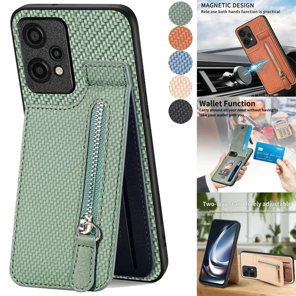Zipper Wallet Leather Case with Magnetic Back
