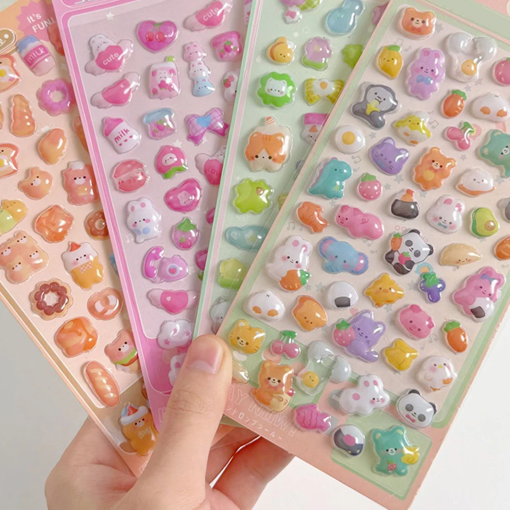 Cartoon-Themed 3D Embossed Diamond Stickers PVC Craft Decals for Scrapbooking & Stationery Decoration 1pc