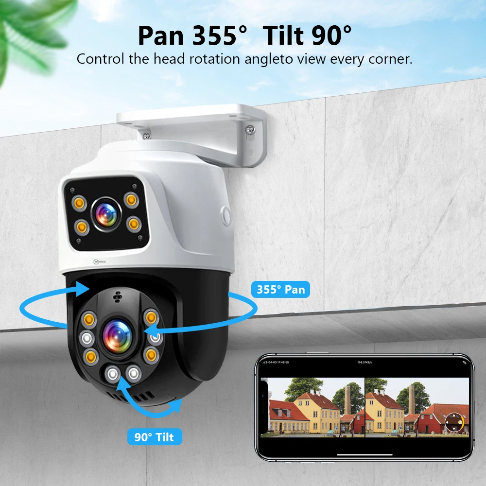 Movols 6MP POE Security Camera System Dual Lens PTZ Two Way Audio POE Surveillan