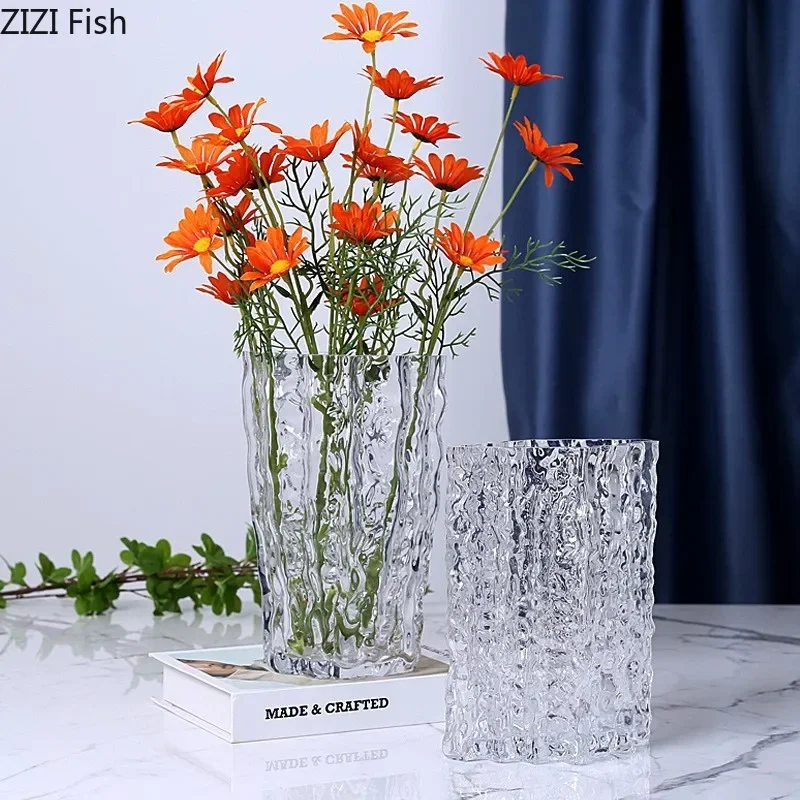 Relief Texture Glass Vase Creative Hydroponic Flower Pot Desk Decoration Artificial Flower Decorative Floral Arrangement Vases 2
