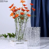 Relief Texture Glass Vase Creative Hydroponic Flower Pot Desk Decoration Artificial Flower Decorative Floral Arrangement Vases 2