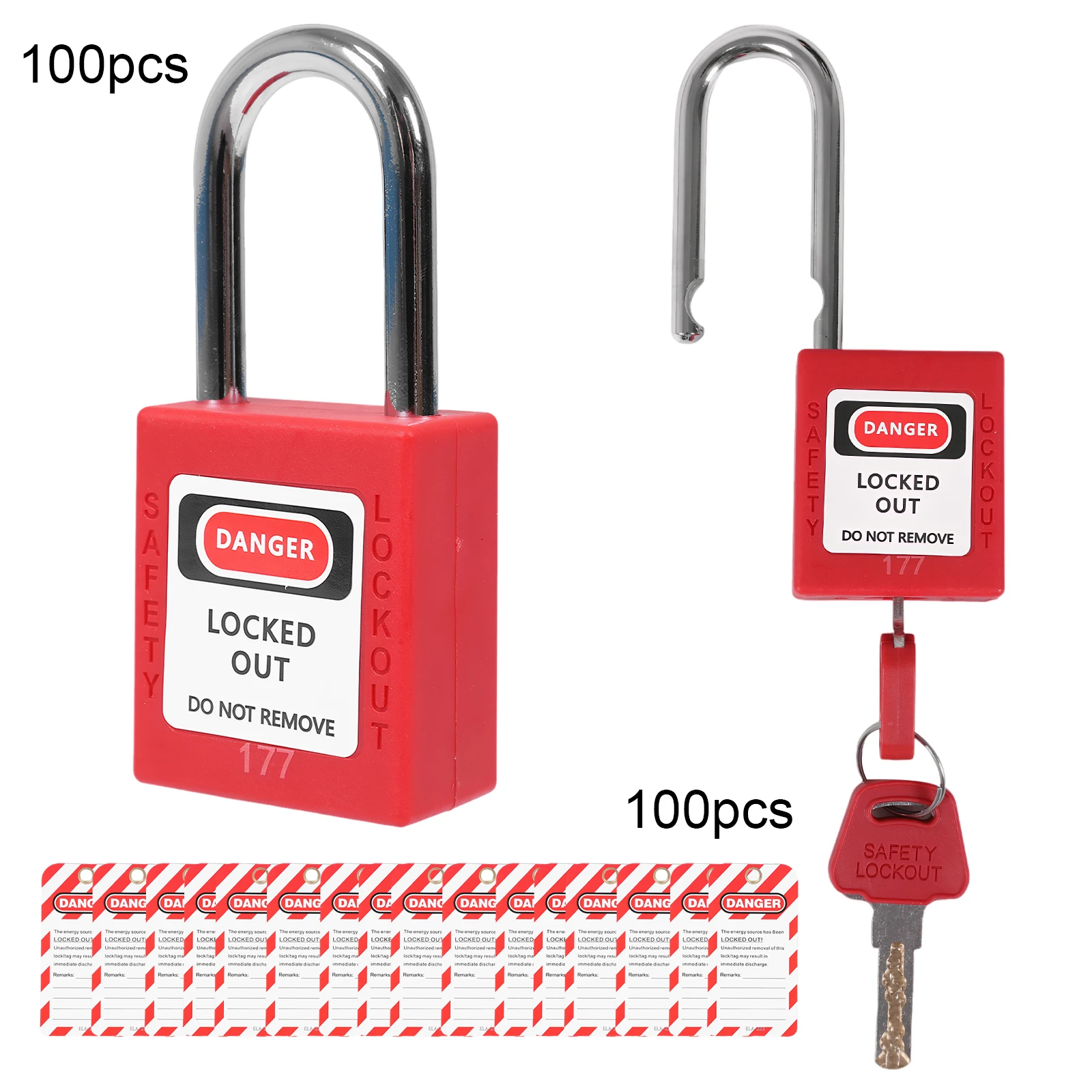 100 Loto Electrical Lockout Tagout Kit Safety Padlocks Different Keys 2 Per Lock Unique Numbered with Matching Tags