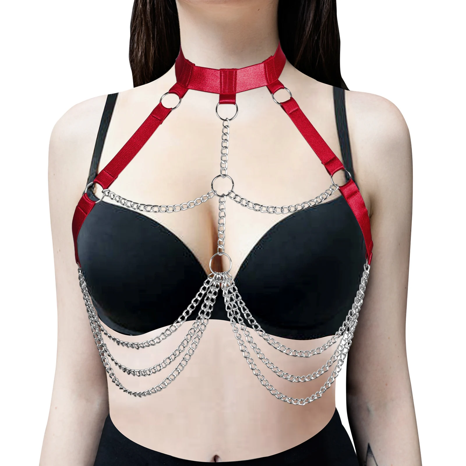 

Women Gothic Fetish Rave Wear Harness Fashion Erotic Lingerie Chest Bondage Sexy Harness Body Cage Bra Suspenders Garter Belt