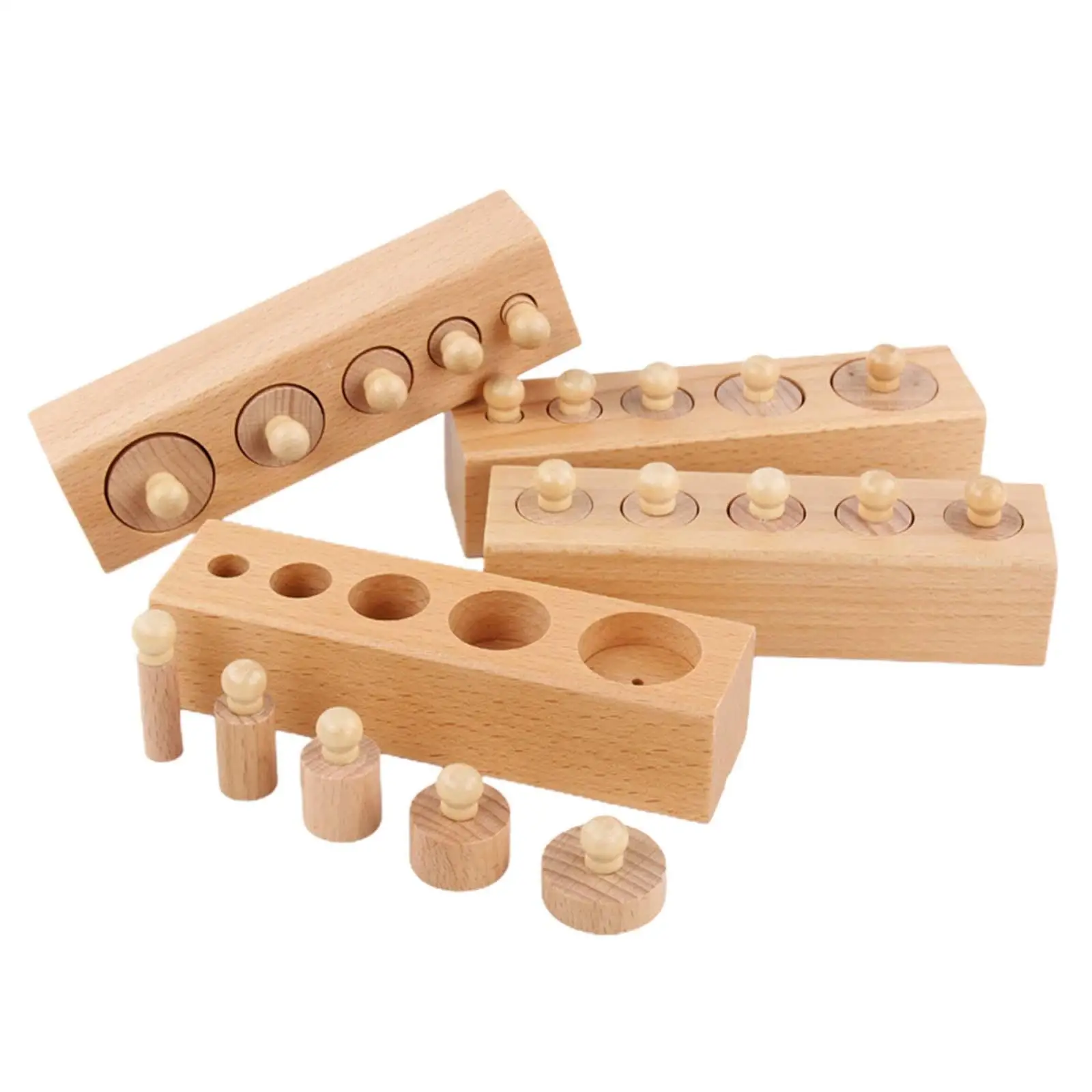 4Pcs Wooden Cylinders Ladder Blocks Early Development Coordination Montessori Knobbed Cylinders for Home School Childern Baby