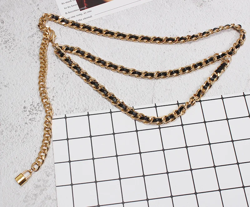 [EAM] Pu Leather Black Metal Chain Long Elegant Belt Personality Women New Fashion Tide All-match Spring Autumn 2026 1U26708