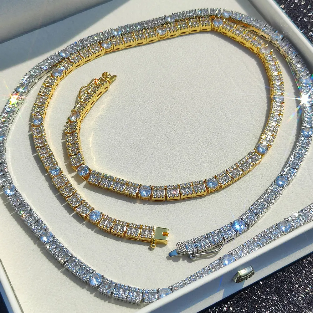 Hip Hop Jewelry 6mm Square Circle Mixed Zircon Tennis Chain Necklace Fashion Personalized Women Accessories