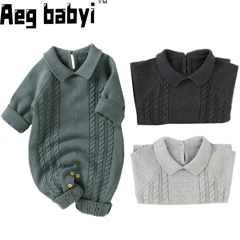 

Autumn Winter Newborn Rompers Baby Girl Boy Clothes Knitted Jumpsuits Solid Long Sleeve Bodysuit Toddler Infant Knitwear Outfits