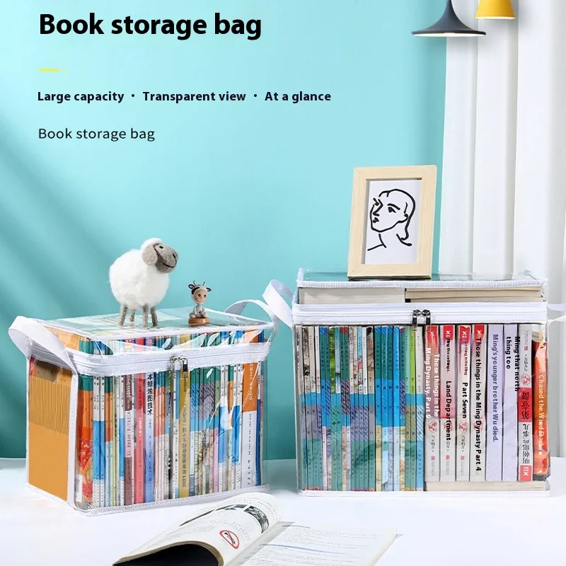 Transparent Book Storage Bag Stackable Case Comic Collection Container With Zipper Dust Proof Organizer Collapsible Book Pouch