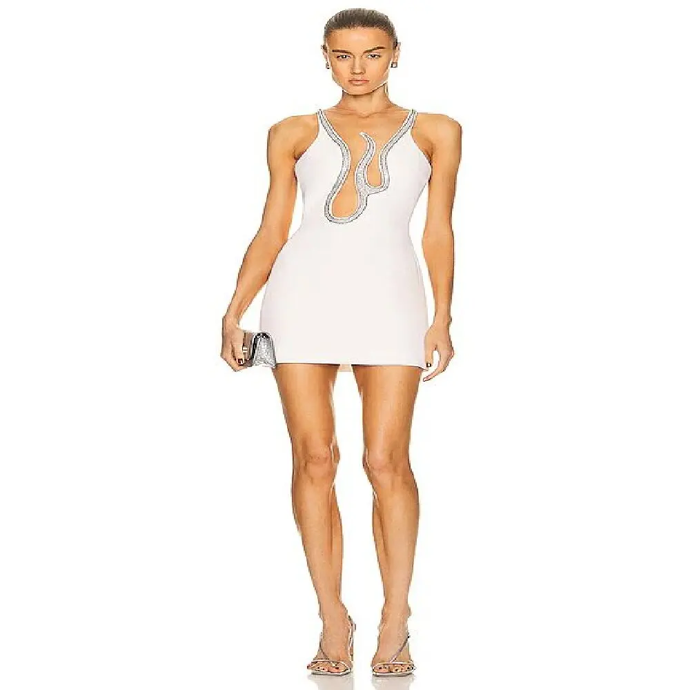 

Women's Geometric Pattern Diamond Mini Dress, Chic Evening Dinner Bandage Gown, Celebrity Party Dress, Summer, Newest, 2022