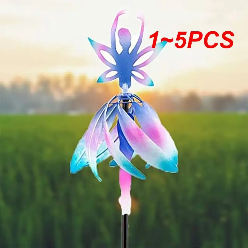 

1~5PCS Rotating Girl Wind Chimes Color-changing Ballet Spinning Girl Ornament Gradient Ribbon Pole Outdoor Garden Decoration