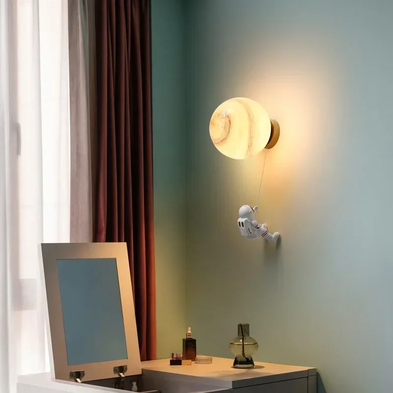 Nordic Lunar Astronaut Cartoon LED Wall Light Children's Room Corridor Living Creative Bedside Lamp Home Decor Lighting