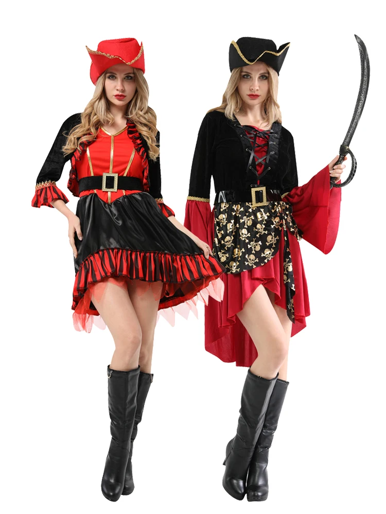 Costume Pirate Femme – Ensemble 6 Pièces (corset, Bandana, Collier, Boucles D’oreilles…) Pour Halloween Ou Cosplay