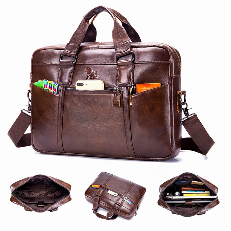 

Men Top Layer Cowhide Genuine Leather Shoulder Bag Multifunction Messenger Crossbody Bag Handbag Briefcase For Male Women Female