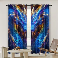 2pc, Scene Curtain Fashion dragon totem print Durable Polyester,Without Electricity Family Party Use for Holiday Parties, Home 2