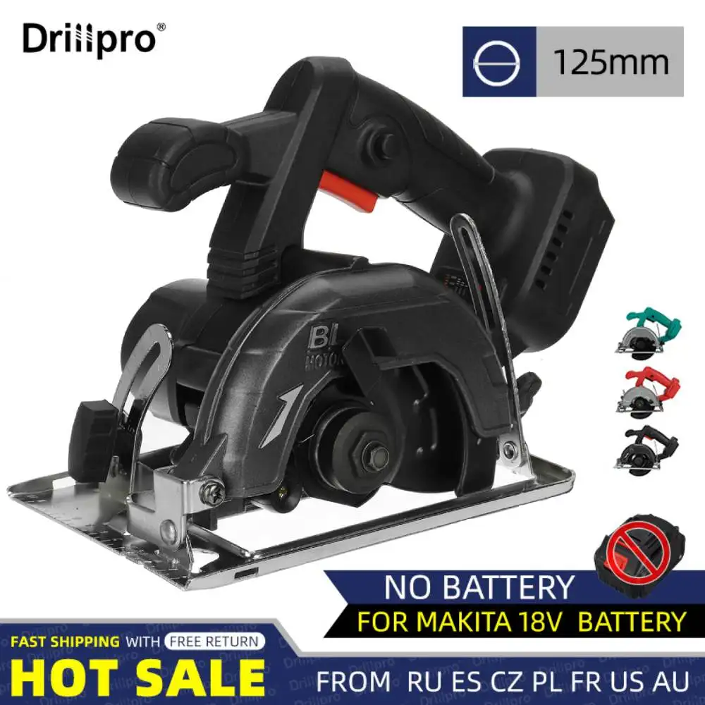 

Drillpro Brushless 125mm Electric Circular Saw Cordless 0-45° Adjustbale Woodworking Power Garden Tool For 18V Battery