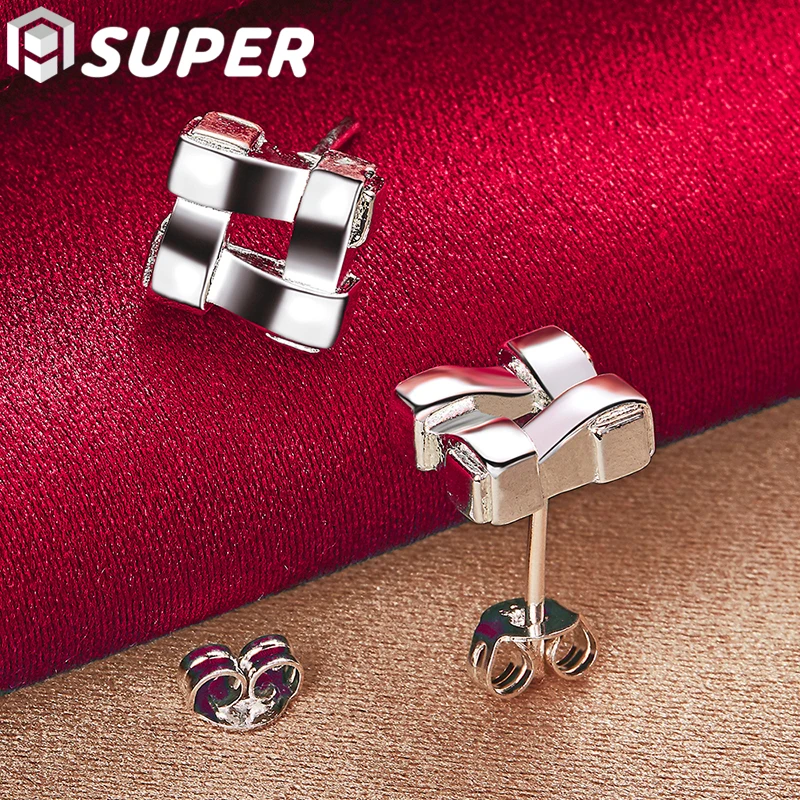 

925 Sterling Silver Square Stud Earrings For Woman Wedding Engagement Fashion Party Charm Jewelry