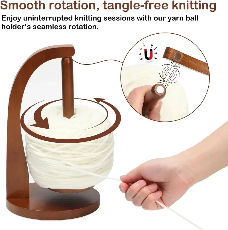 Description Picture 6 of itemWooden Yarn Holder Spinning Knitting Tools Crochet Yarn Holder Rotating Magnetic Thread Spool Wool Ball Winder Rotation Spinner