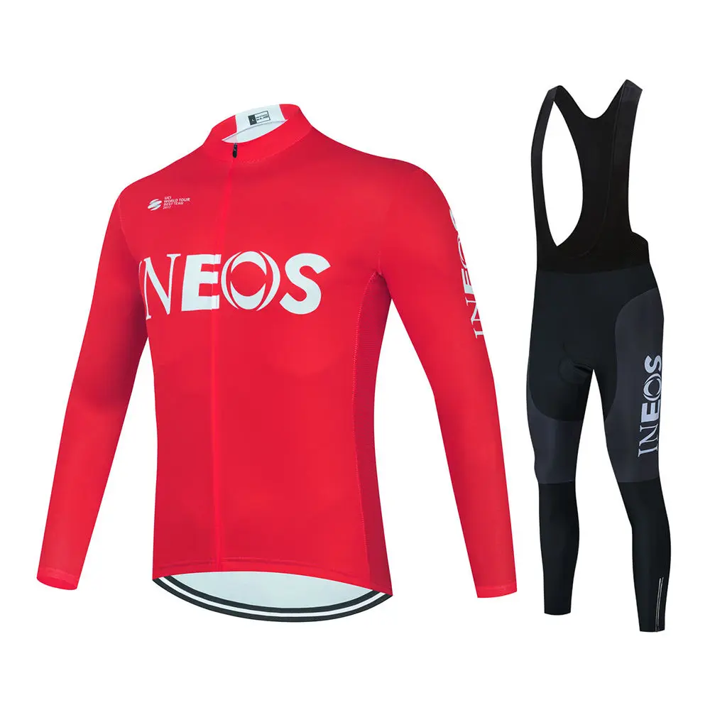 Ineos Team Long Sleeve Cycling Jersey Set for Men, MTB Bike Clothing, Bicycle Wear, 19D Gel Bib Pants 3