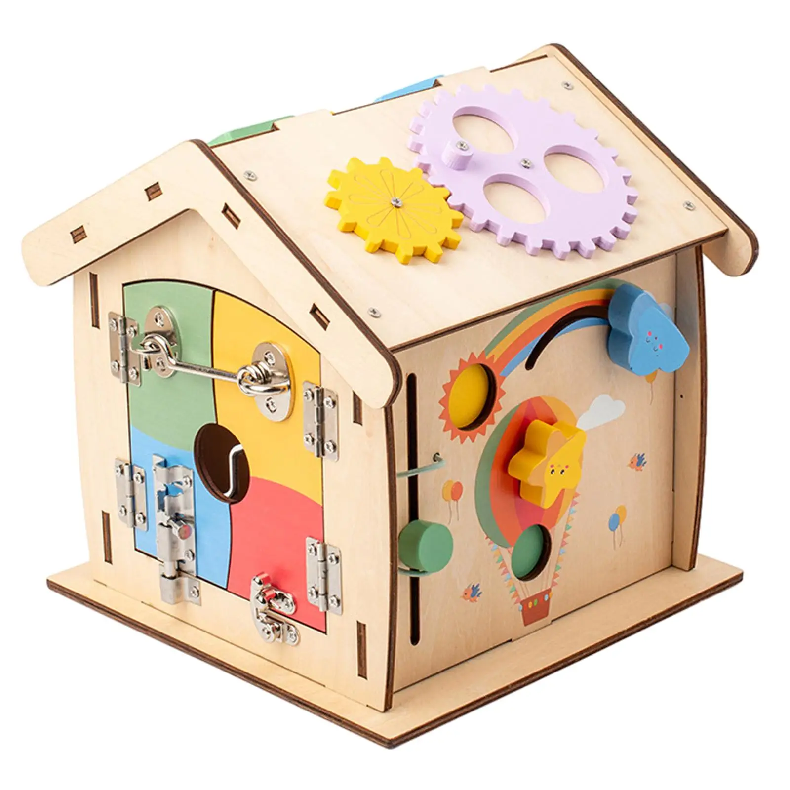 

Montessori Busy Board Wooden House Toy Preschool Learning Wooden Activity House Early Education Sensory Toy for Kids Boys Girls