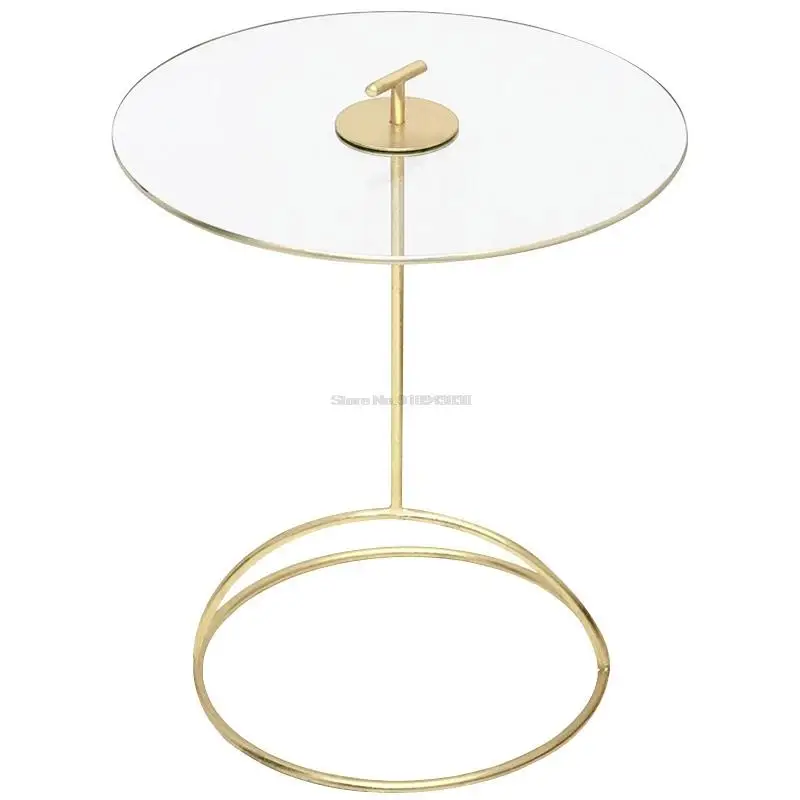 Simple Household Golden Round Table Tempered Glass Small Coffee Table Electroplating Process Movable Sofa Side