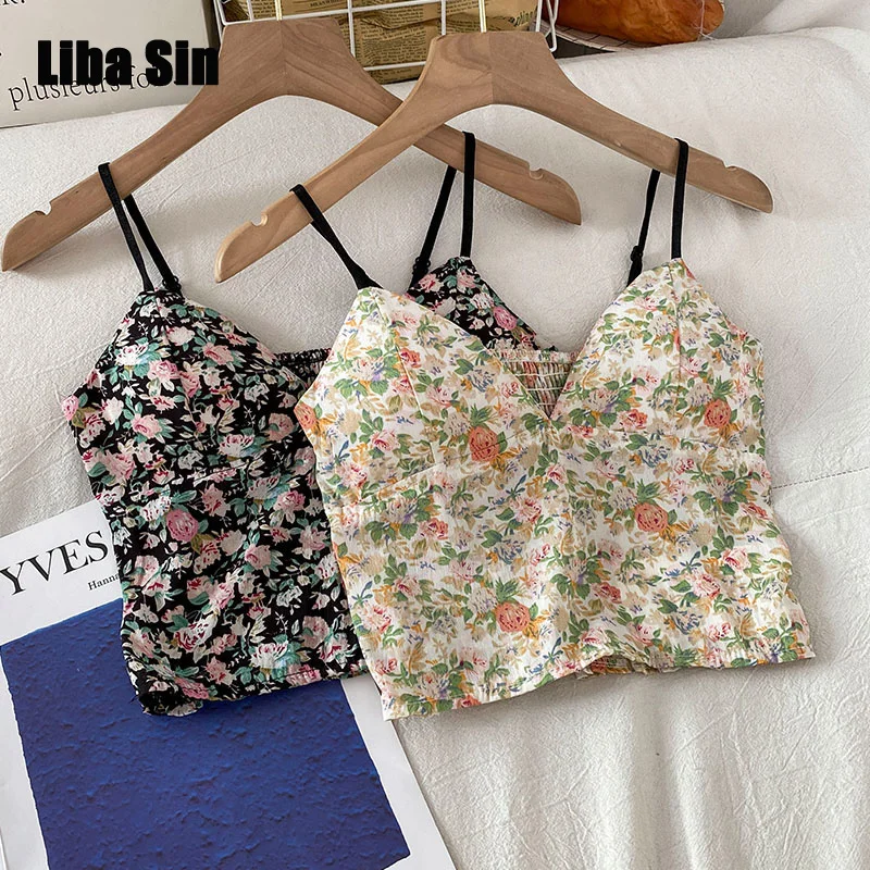

Liba Sin Summer Women Small Fresh Floral Camisole Women 2022 New Spring Summer High Waist Sleeveless Slim Fit Short Women Tops