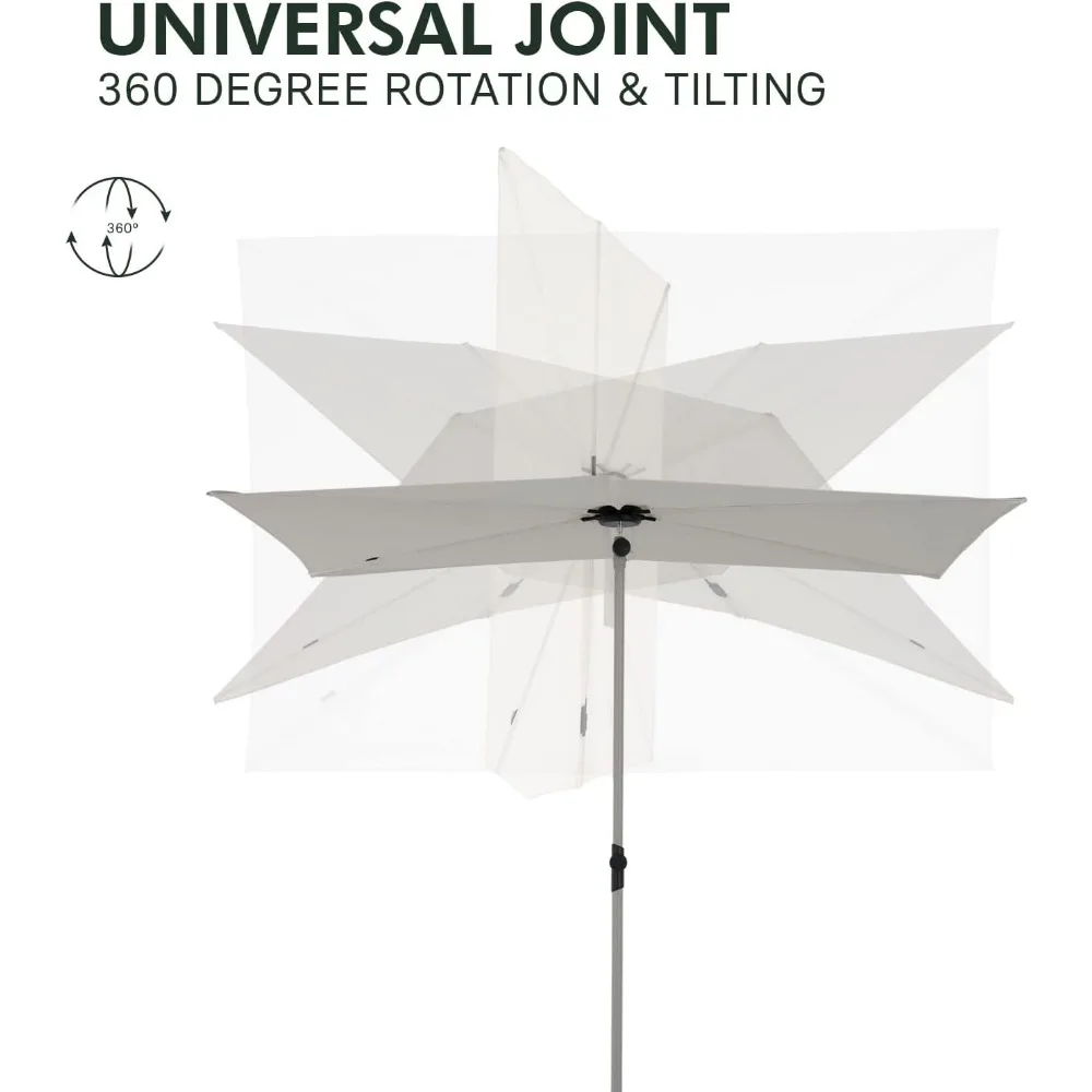 6x4 FT Balcony Umbrella, 360° Roating Rectangular Tilt Parasol UV 50+ Powder-coated Steel Pole Outdoor Umbrella for 5