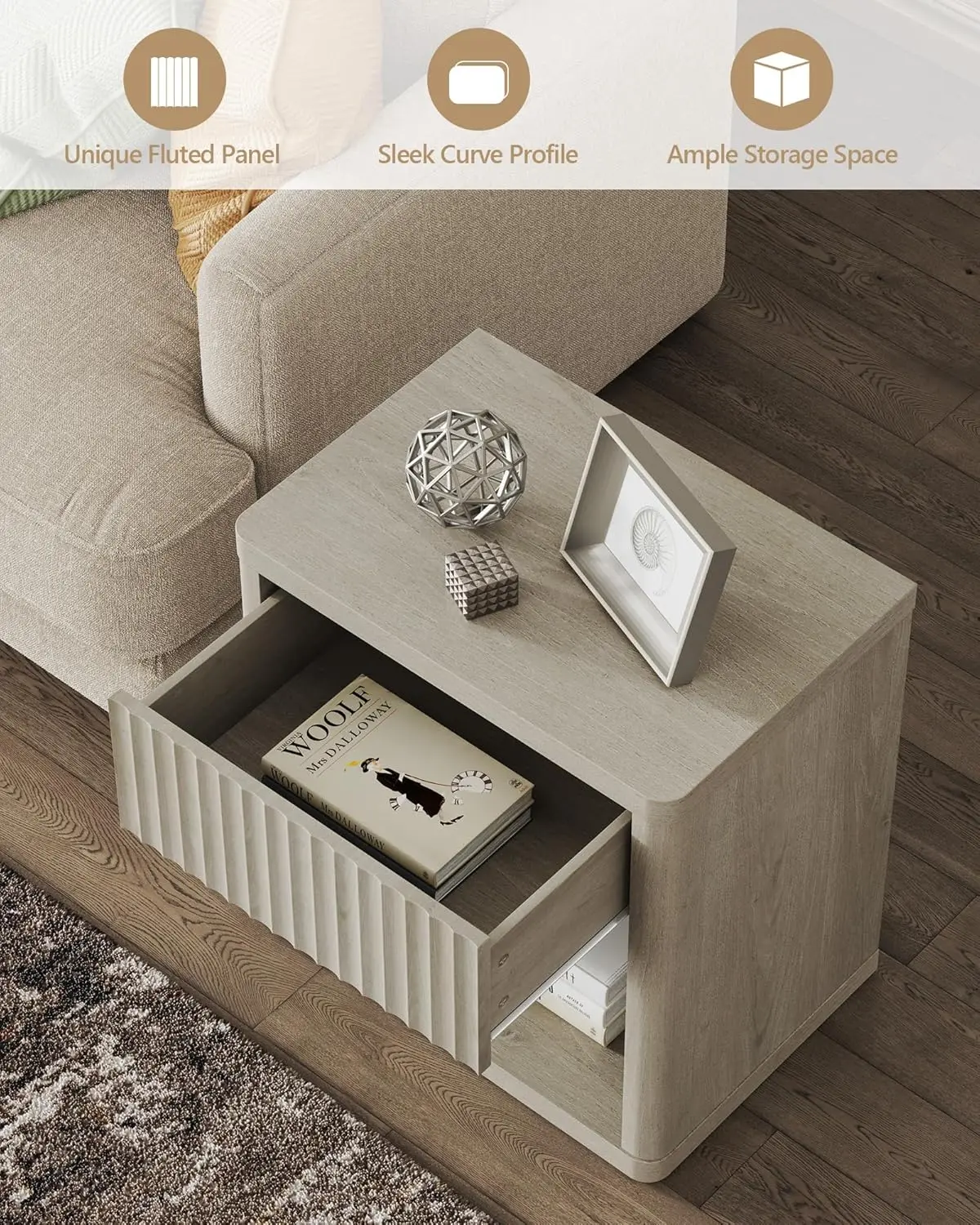 Night Stand Nightstand with Drawer Storage Bed Side Table End Table Large Modern Wood Wide Bedside Stand Mid Century