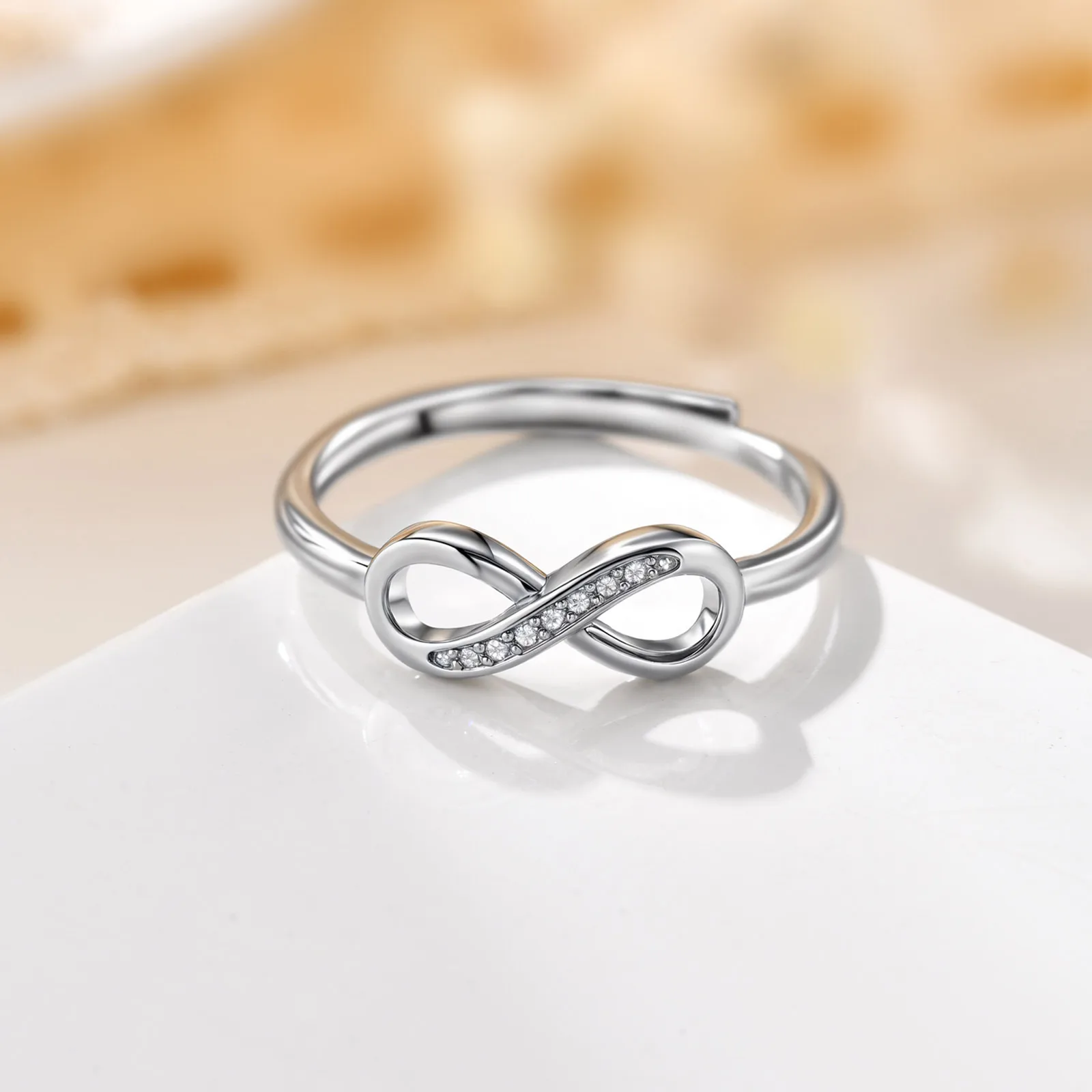 Klassischer Silberfarbener Zirkon-Ring für Damen, Verstellbar, Modische Geometrische Metallringe, Luxuriöser Edel-Schmuck für Verlobung und Hochzeit – Detail 6