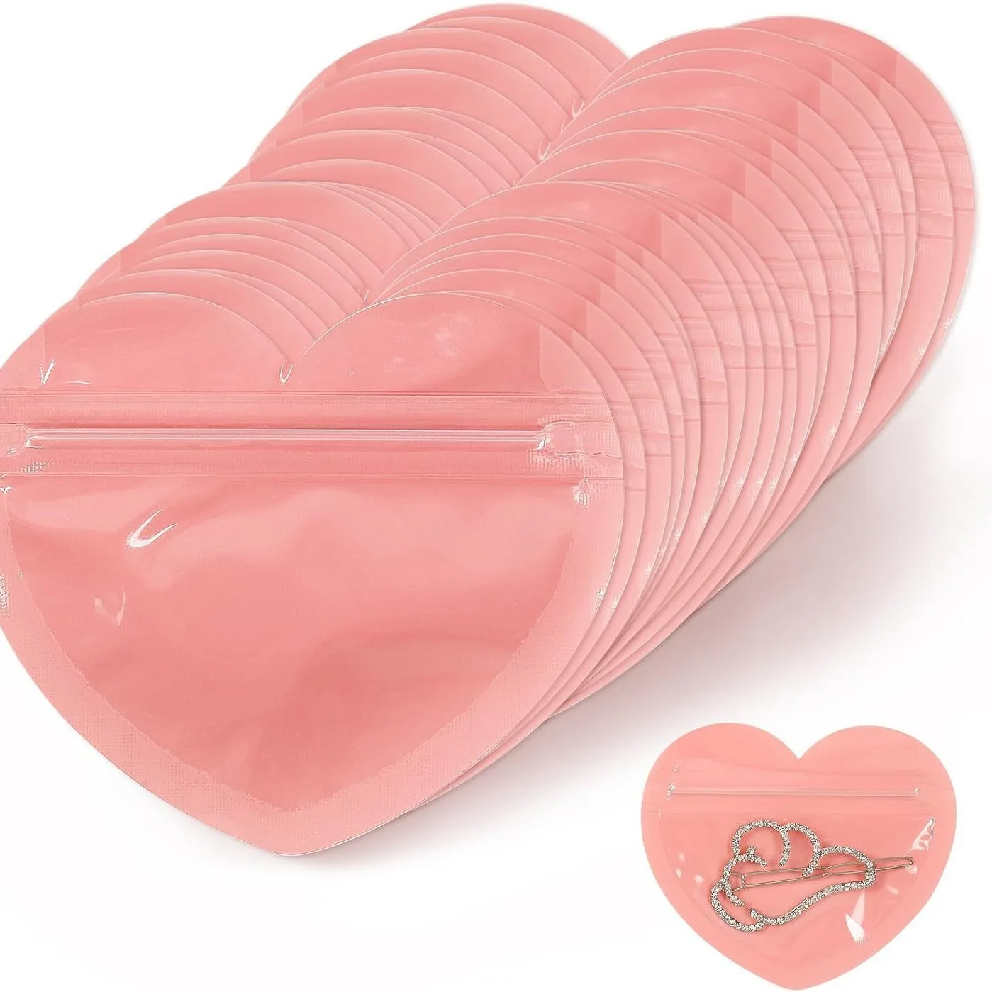 

10Pcs Heart-Shaped Self Sealing Bags Pink Red Plastic Pouches Resealable Zip Lock Packaging For Jewelry Display Retail Bags