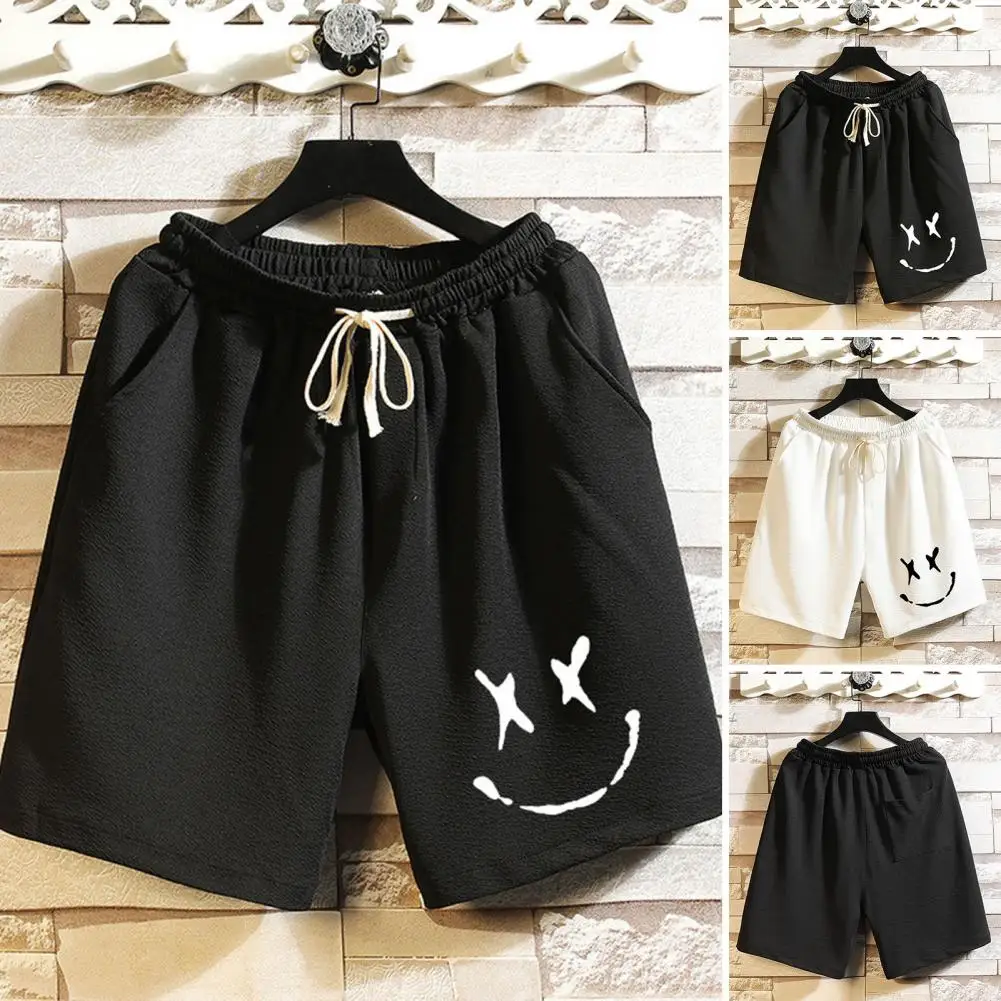 

Smile Print Shorts Men's Summer Casual with Elastic Waist Drawstring Featuring Loose Fit These Wide Leg Fitness Sport Are