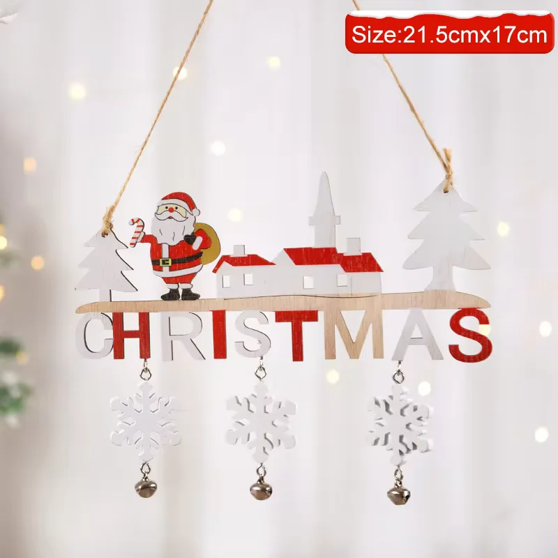 Adornos navideños de madera para pared, porche, letras colgantes, muñeco de nieve, manualidades decorativas creativas