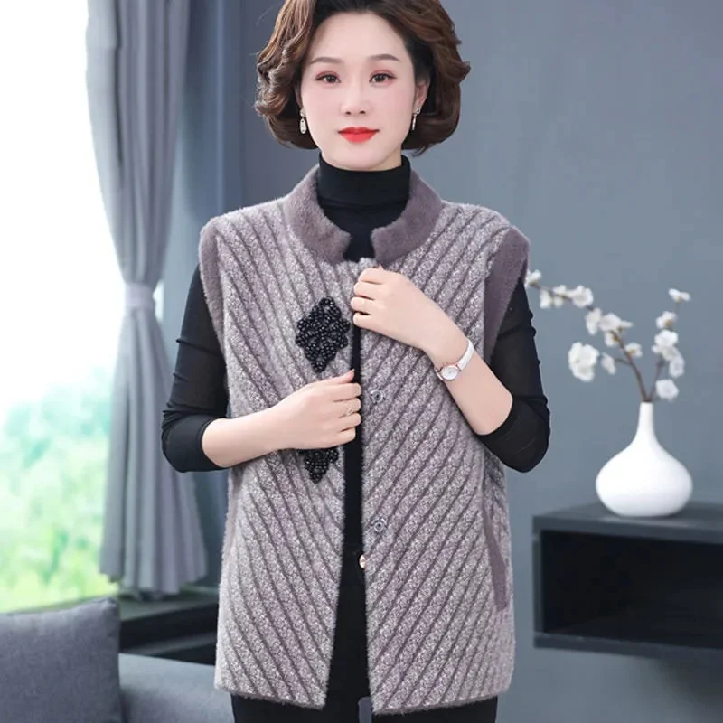 Foreign Mothers Wear Spring Autumn Winter New Vest Sleeveless Jackets Middle-Aged Elderly Women Sleeveless Coat Female Waistcoat