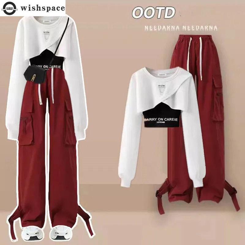 Spring and Autumn Work Style Set for Women's Korean Loose Design Top+suspender+Work Wide Leg Pants Three Piece Set where we work design lessons from the modern office