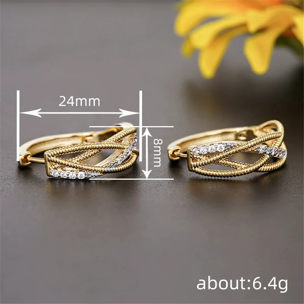Female Cute White Zircon Stone Infinity Hoop Earrings Vintage Fashion Gold Color Wedding Jewelry For Women