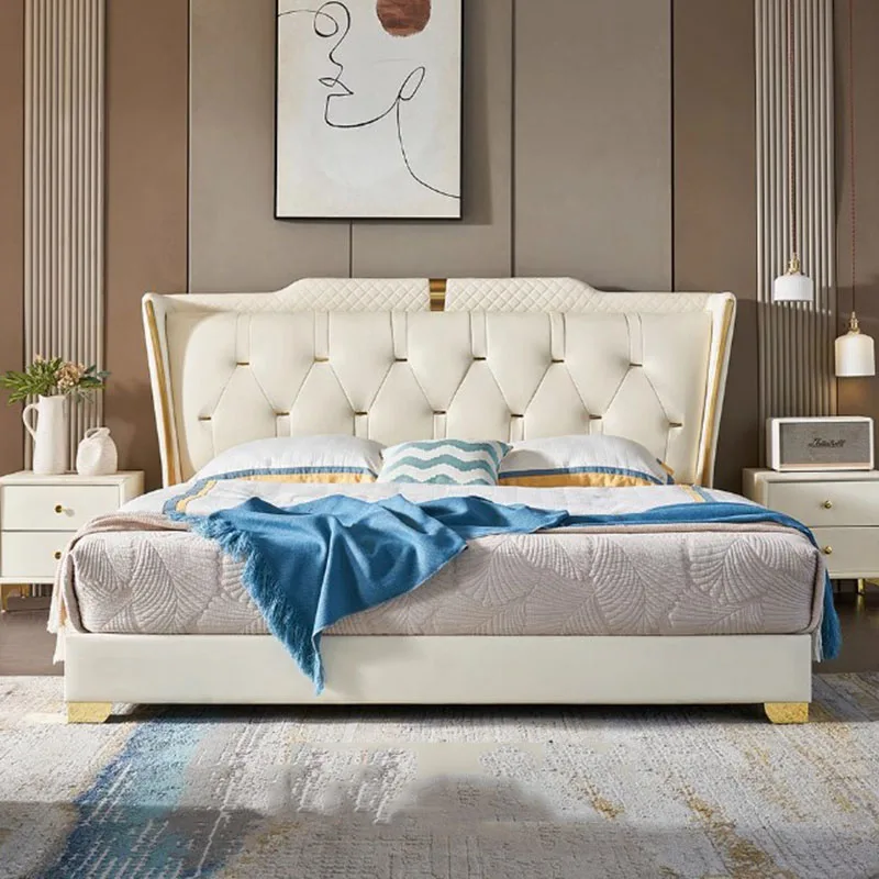 침실 퀸 침대 더블 다기능 스토리지 모던 럭셔리 헤드보드 마사지 소녀 캐슬 침대 바닥 카메라 홈 가구