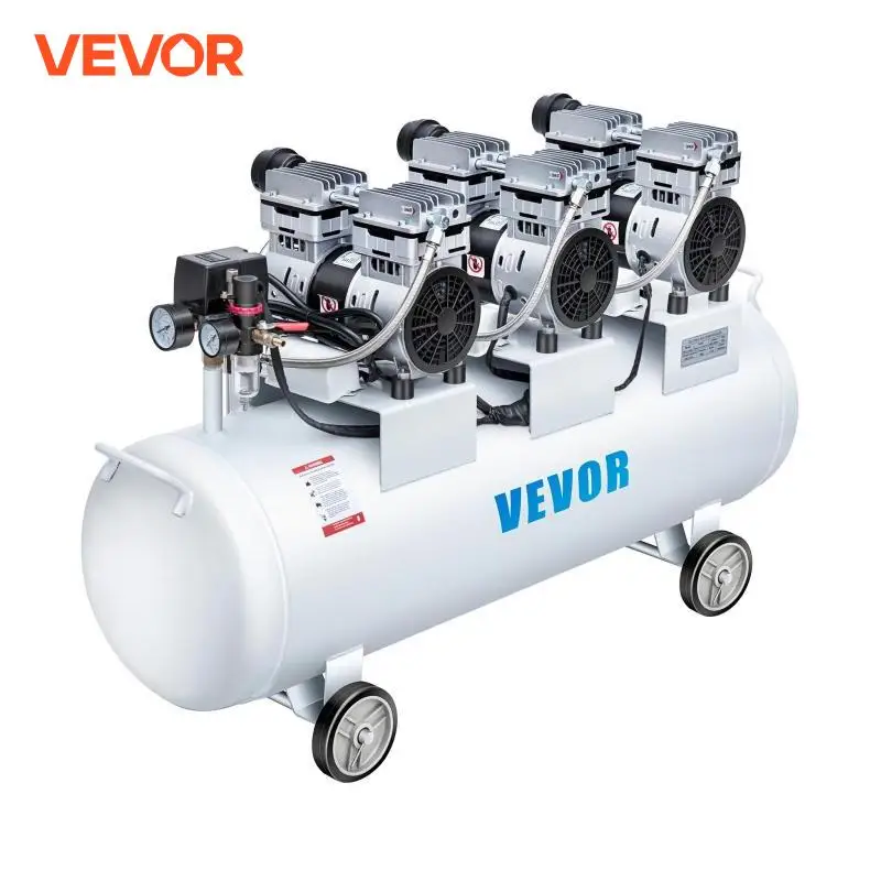 3 Motors Air Compressor 100L/30L/9L Direct Drive Oil Free Silent Compressor Fexible Wheels For Car Tire Inflation Homeuse VEVOR