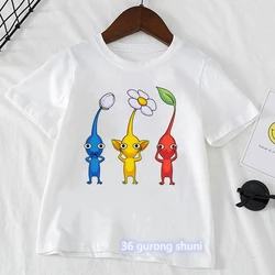 Funny T Shirt For Girls/Boys Pikmin Running Cartoon Print Tshirt Kawaii Kids Clothes Summer Tops Tee Shirt Harajuku Shirt